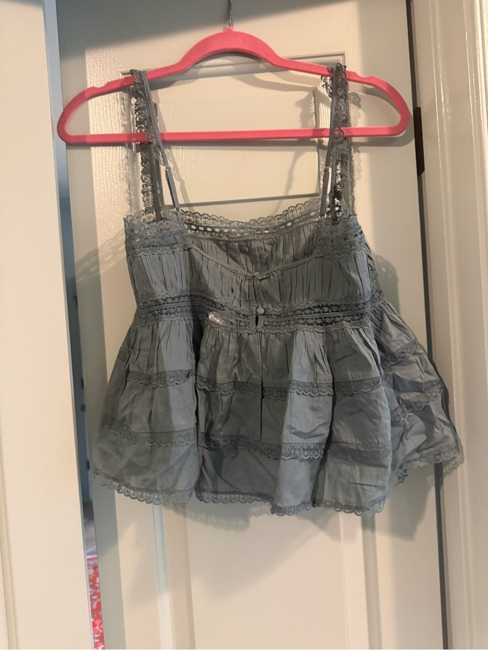 Free People Gray Lace-Trim Tiered Camisole